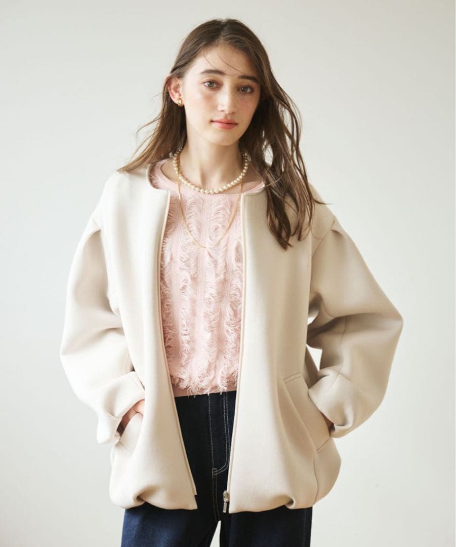 stola ストラ　コクーンZIPカットソーコーディガン　ライトベージュ　36