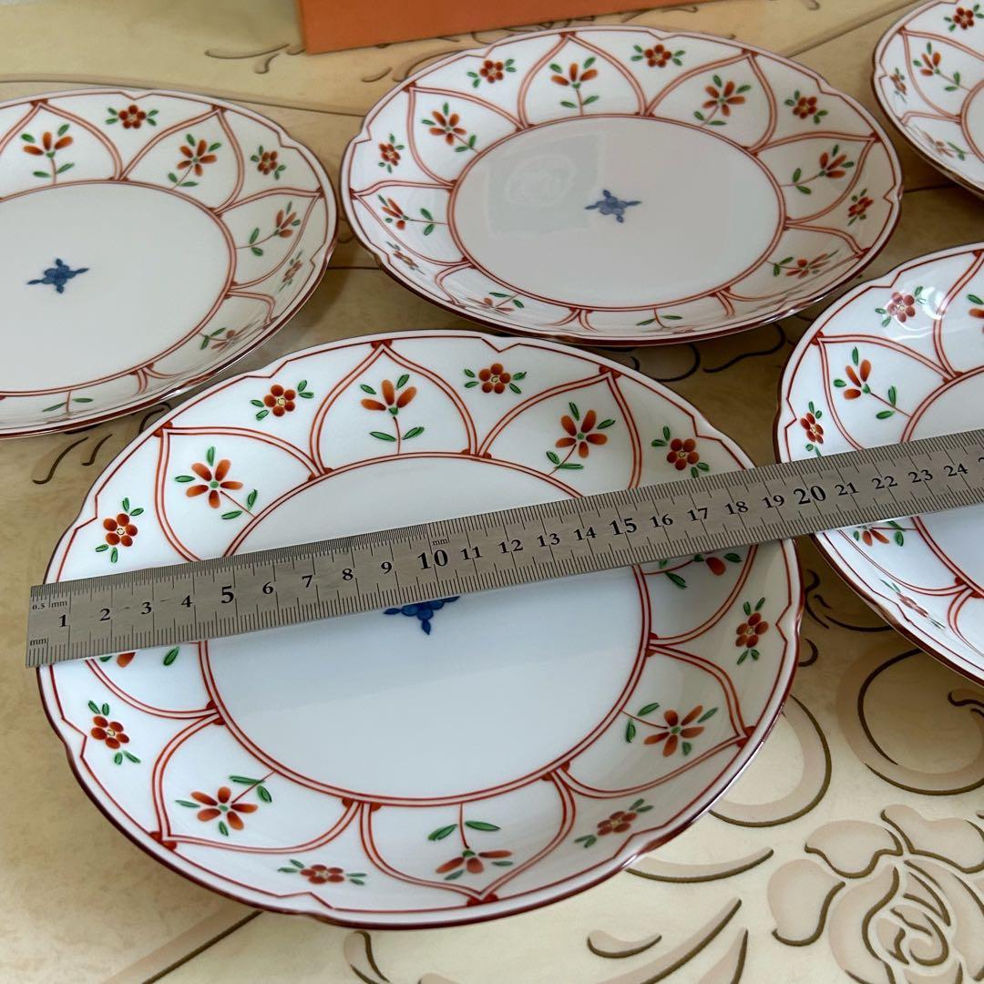 たち吉　赤絵　間取花紋　中皿揃　５枚セット　和皿　輪花皿　盛皿　和食器　染付　和