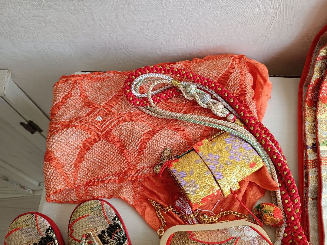 専用です☆抹茶色☆正絹着物とゴールド系袋帯☆七五三セット