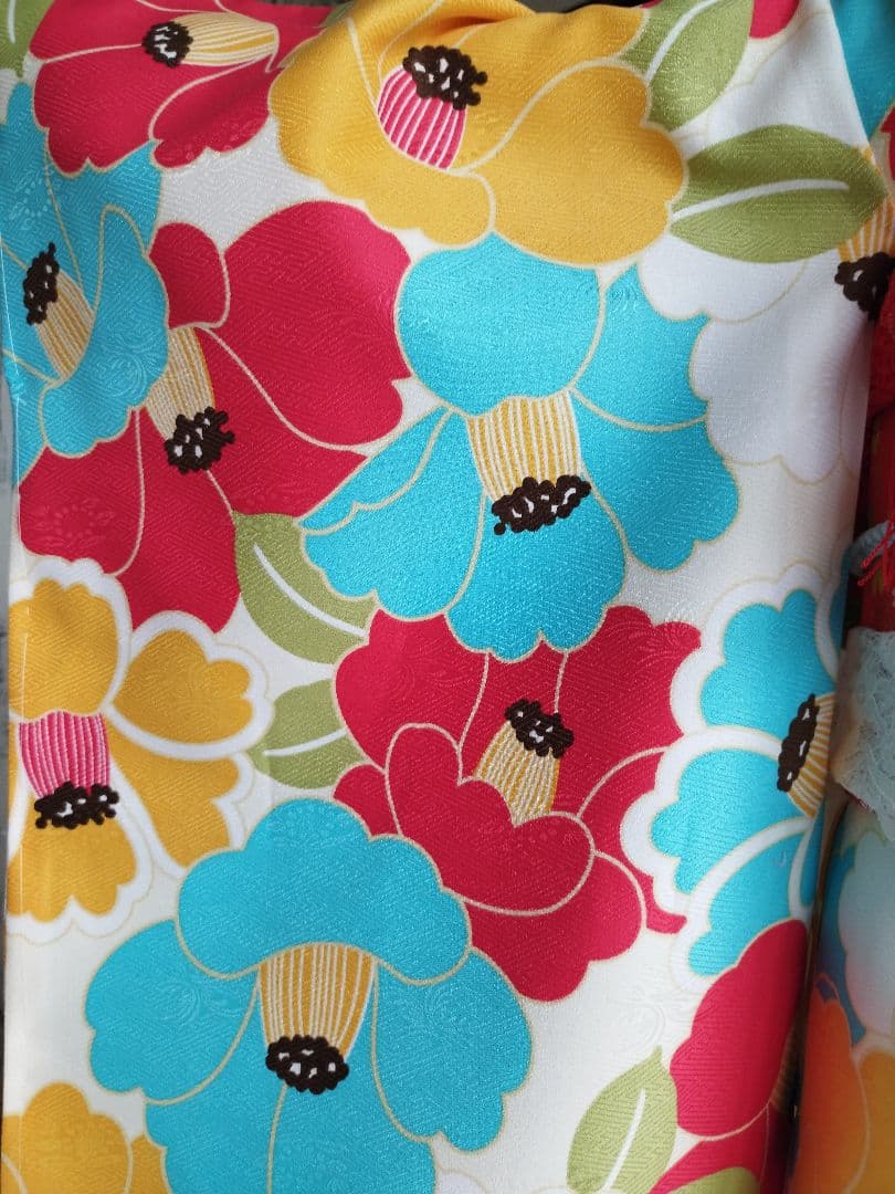 専用です☆新品☆ポップな大きな椿の着物と作り帯☆フルセット七五三