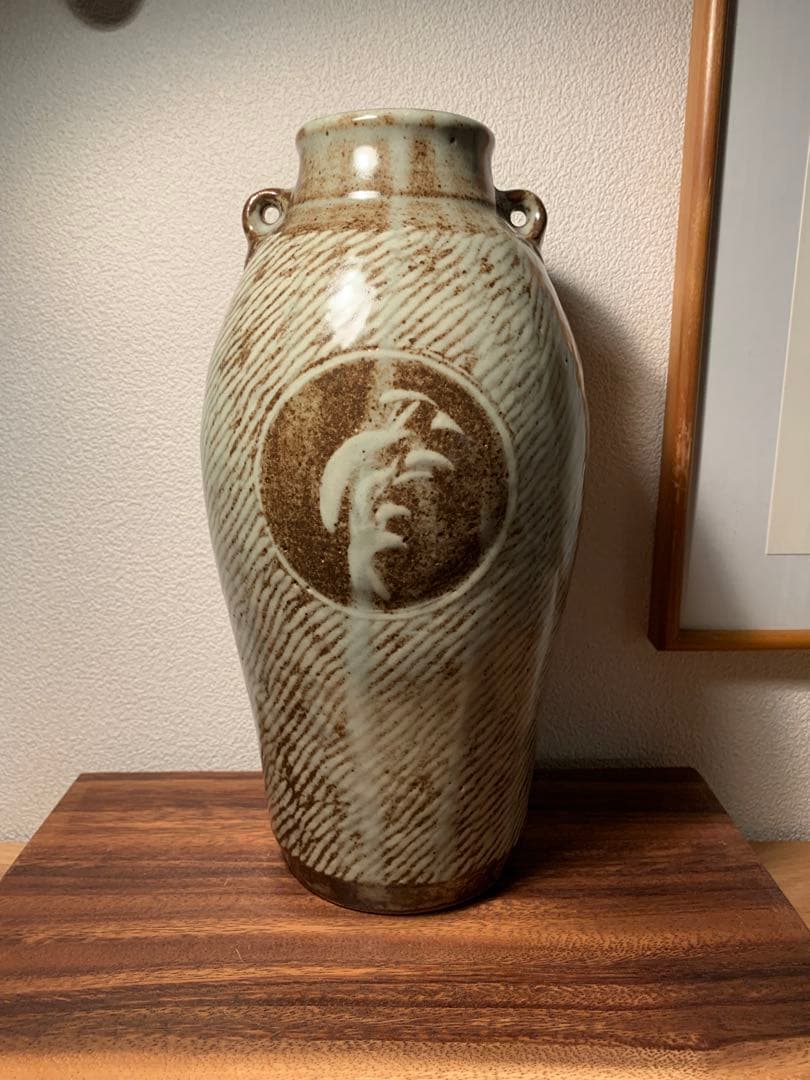 島岡達三 地釉象嵌縄文壺 人間国宝 民藝 益子焼 濱田庄司