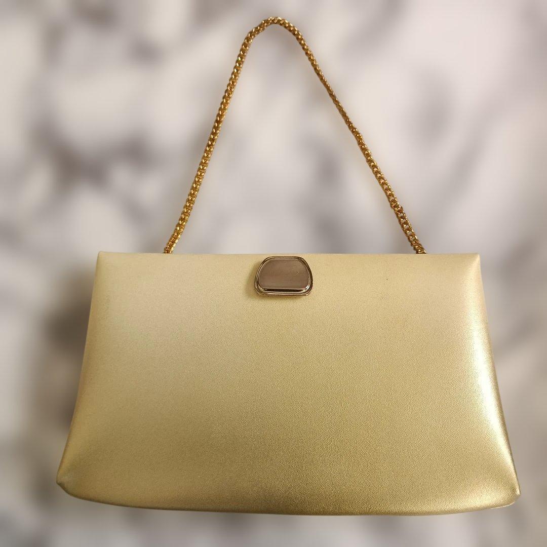 ★(新品未使用・美麗)礼装用ゴールド 本皮製　草履 バッグ セット 20