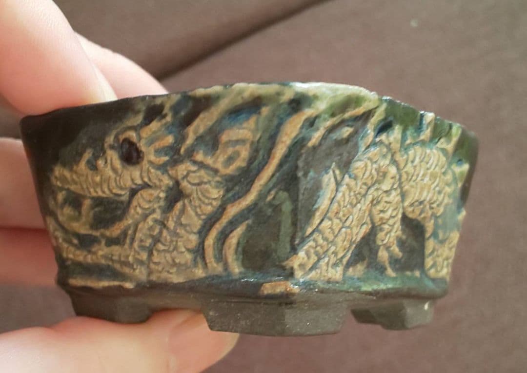 美品・レア　正志　龍ミニ盆栽鉢　【5.5×5.5cm　高さ3cm】