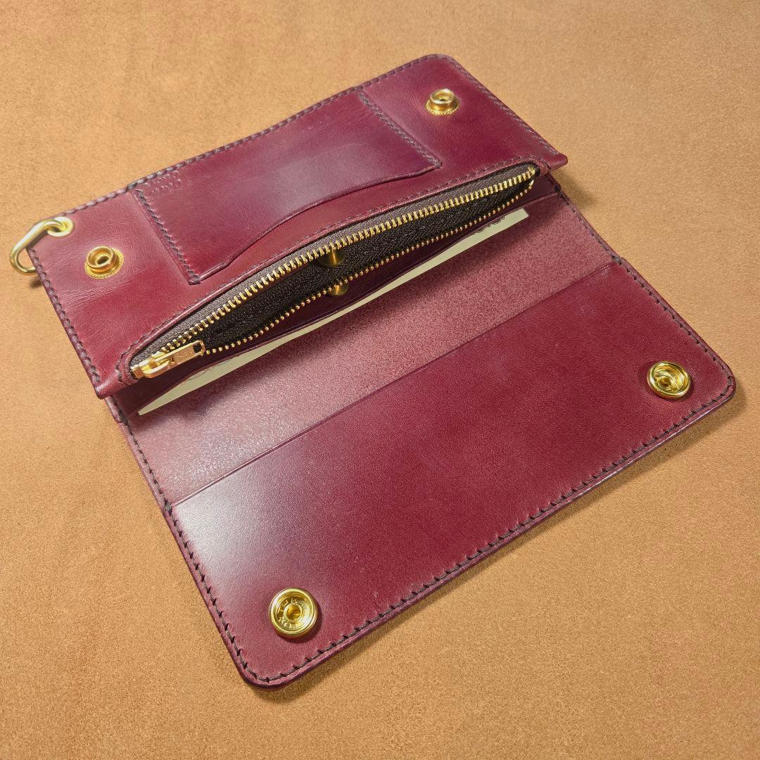 163 ロング　トラッカーウォレット イタリアンレザーTEXAS【ワインレッド】