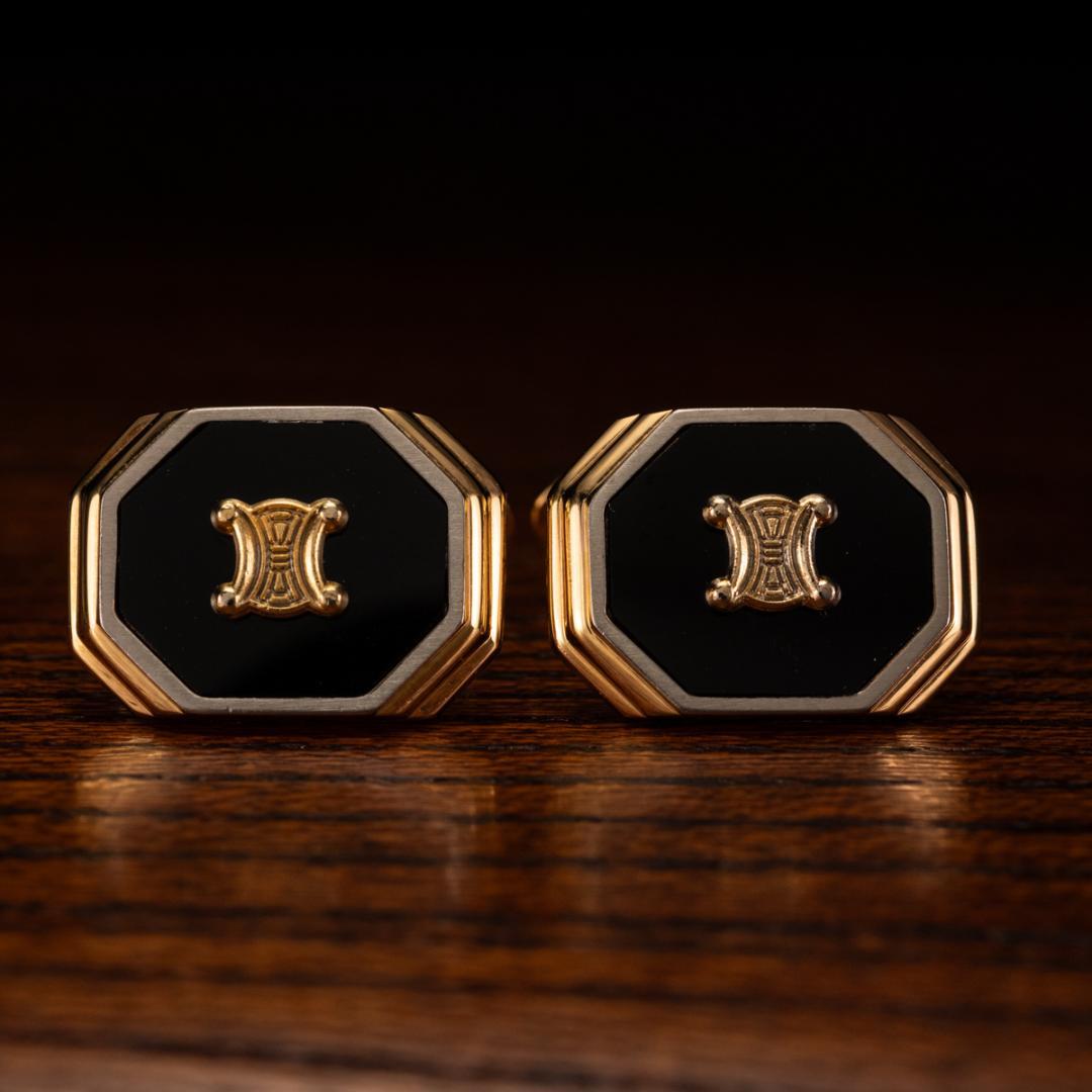 箱有 CELINE セリーヌ オニキス×マカダム柄 ネクタイピン カフスセット