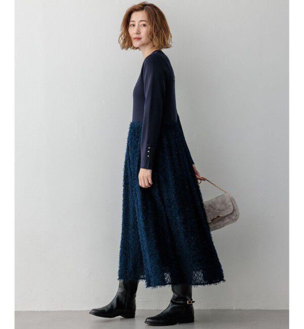 新品✨23区 24AW 滝沢真紀子さん着用ニットコンビワンピース 40ネイビー