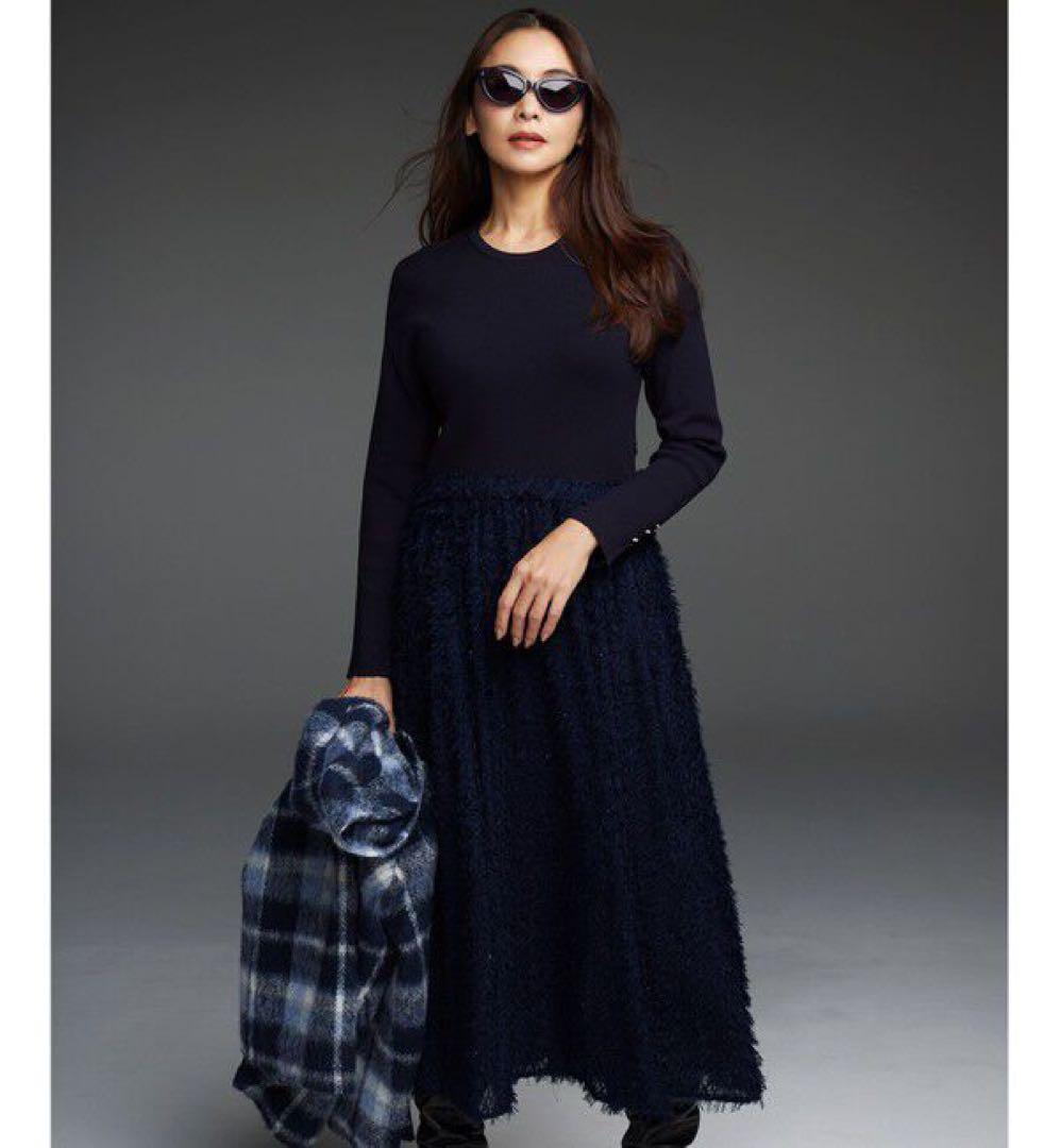 新品✨23区 24AW 滝沢真紀子さん着用ニットコンビワンピース 40ネイビー