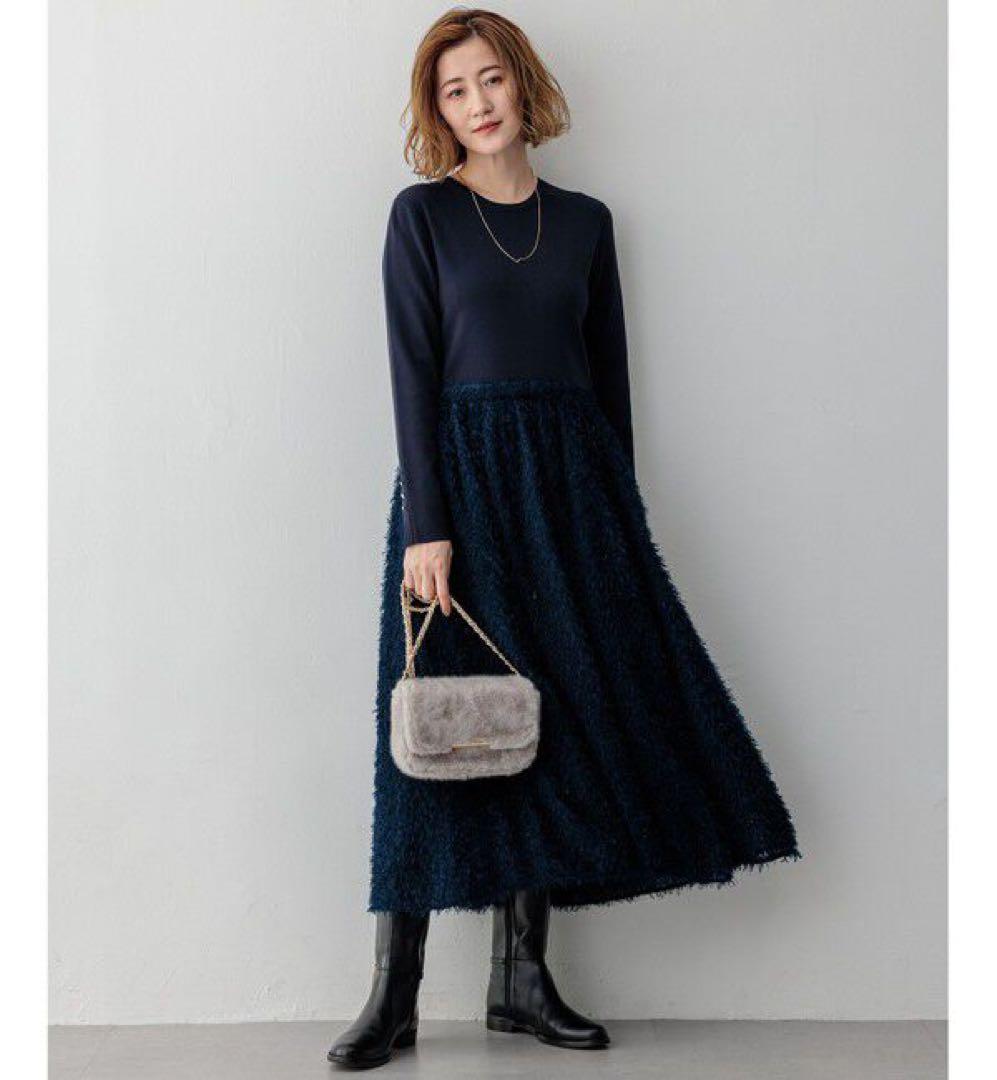 新品✨23区 24AW 滝沢真紀子さん着用ニットコンビワンピース 40ネイビー