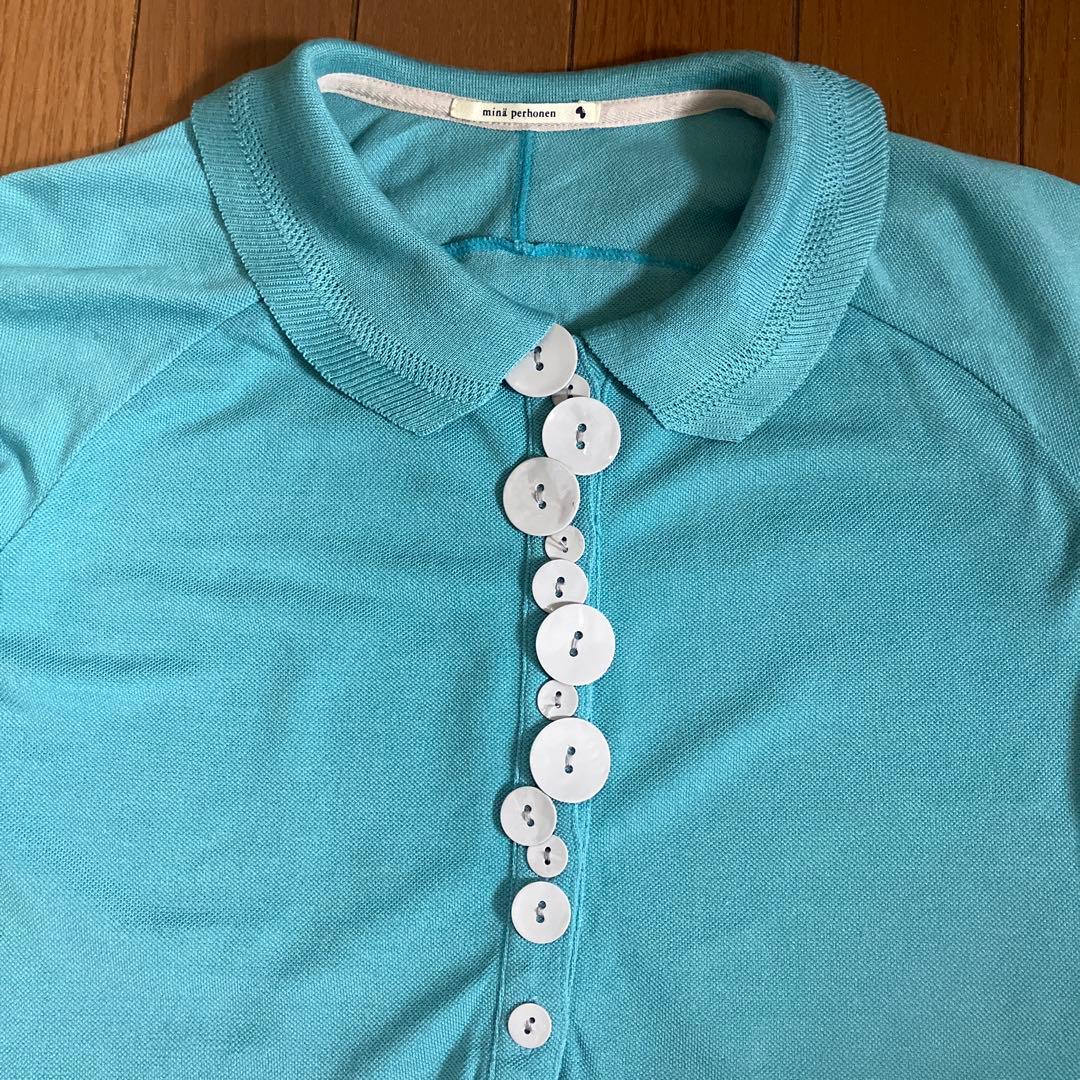 ミナペルホネン sky スカイブルー ポロシャツ サイズ1 七分袖