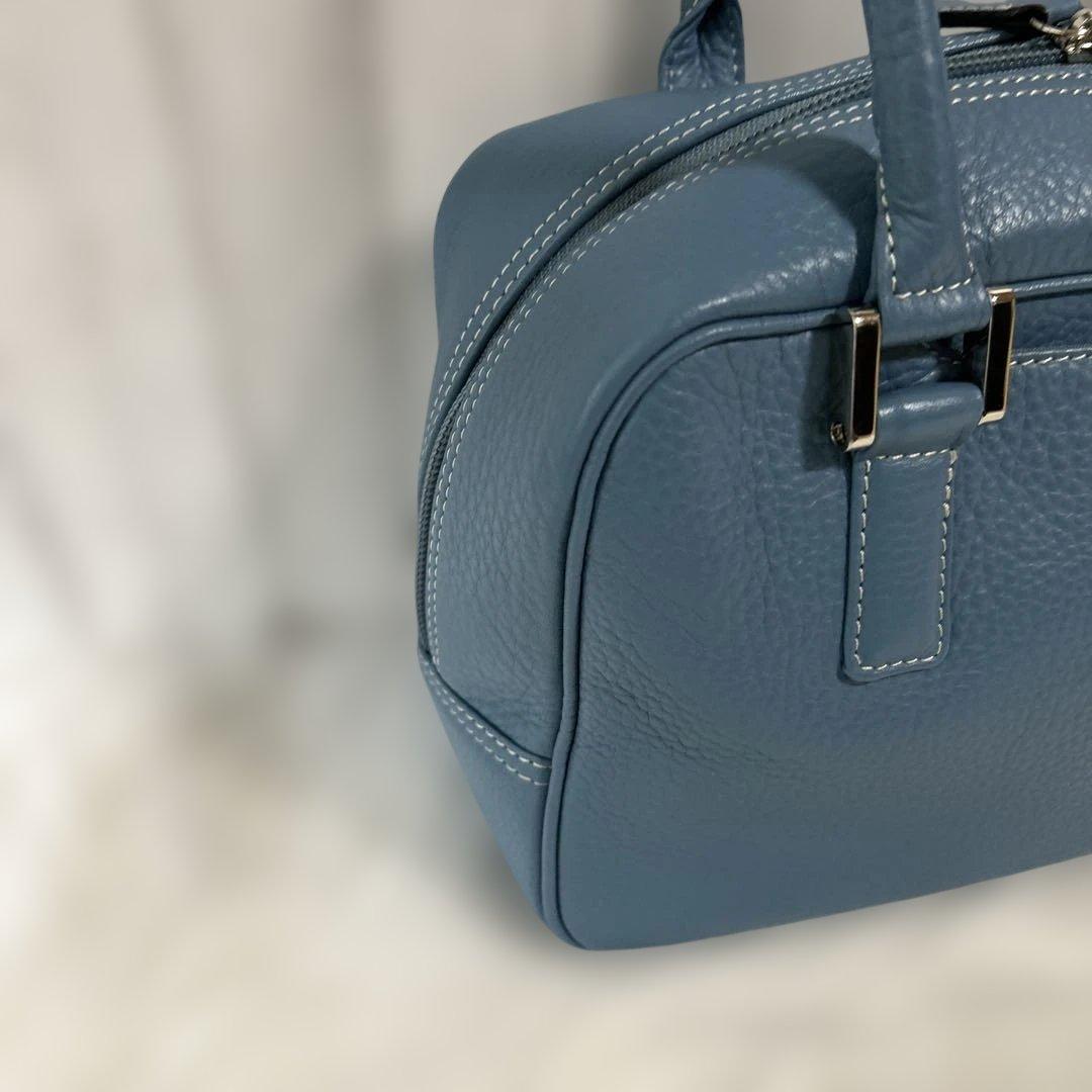 傳濱野 バッグ レザー 革 本革 ブルー 青フェリーナミニボストン