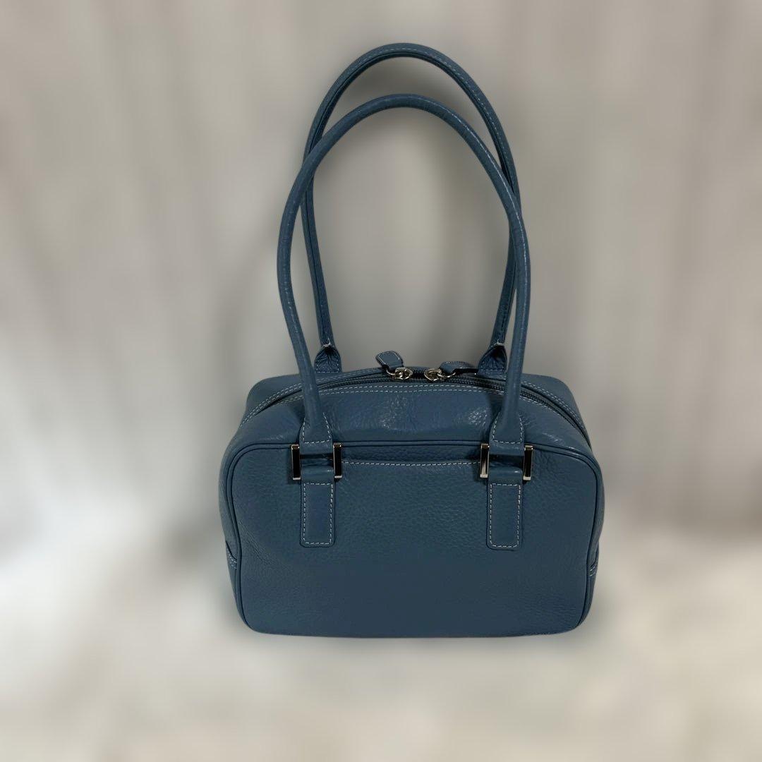 傳濱野 バッグ レザー 革 本革 ブルー 青フェリーナミニボストン