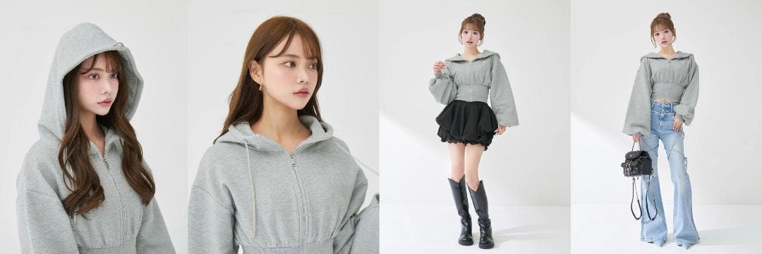 ダーリッチ darich カラーラメスウェットコルセットパーカー グレー GRY