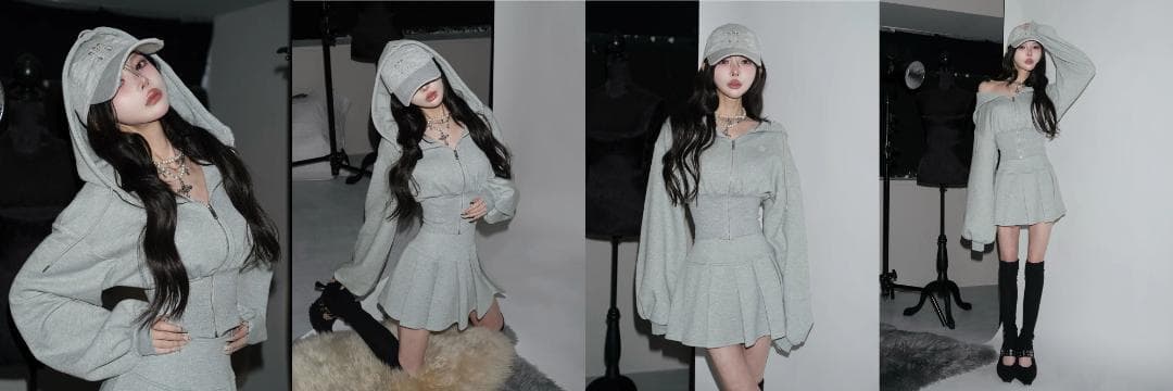 ダーリッチ darich カラーラメスウェットコルセットパーカー グレー GRY