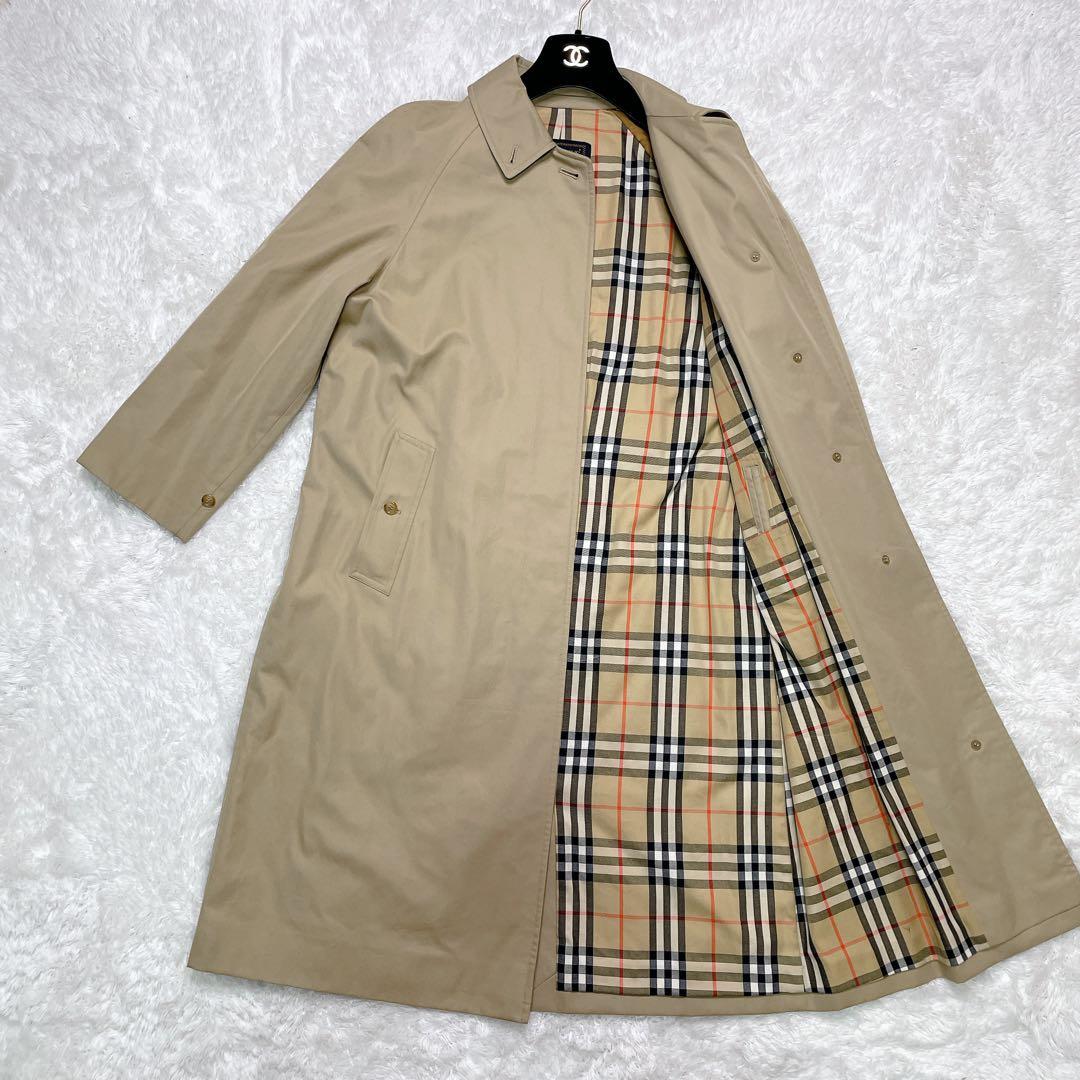 【金タグ】バーバリー　ステンカラー　スプリングコート　ノバチェック　バックボタン