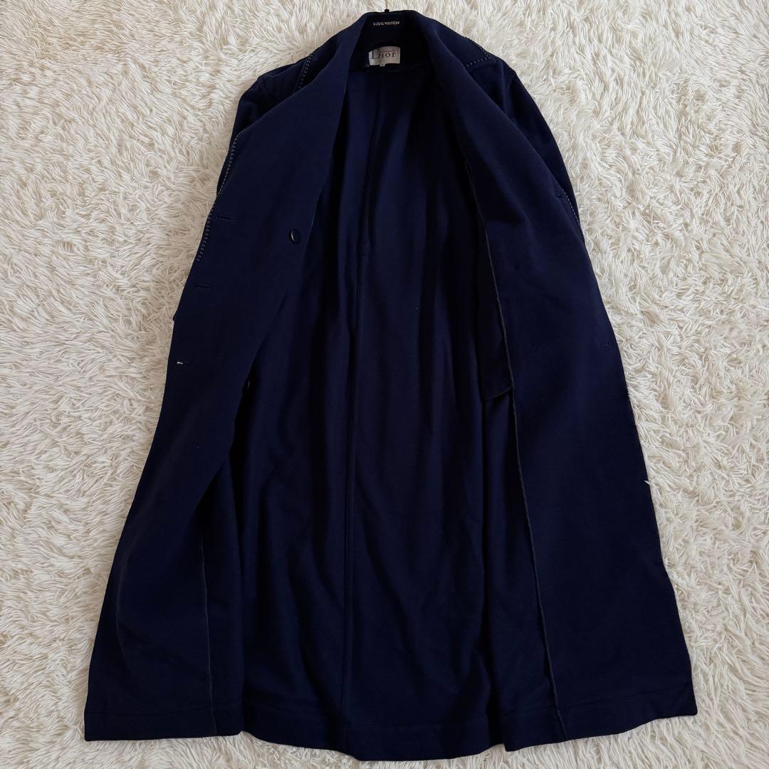 美品　XL相当　クリスチャンディオール　チェスターコート　ビジュー　ステッチ　紺