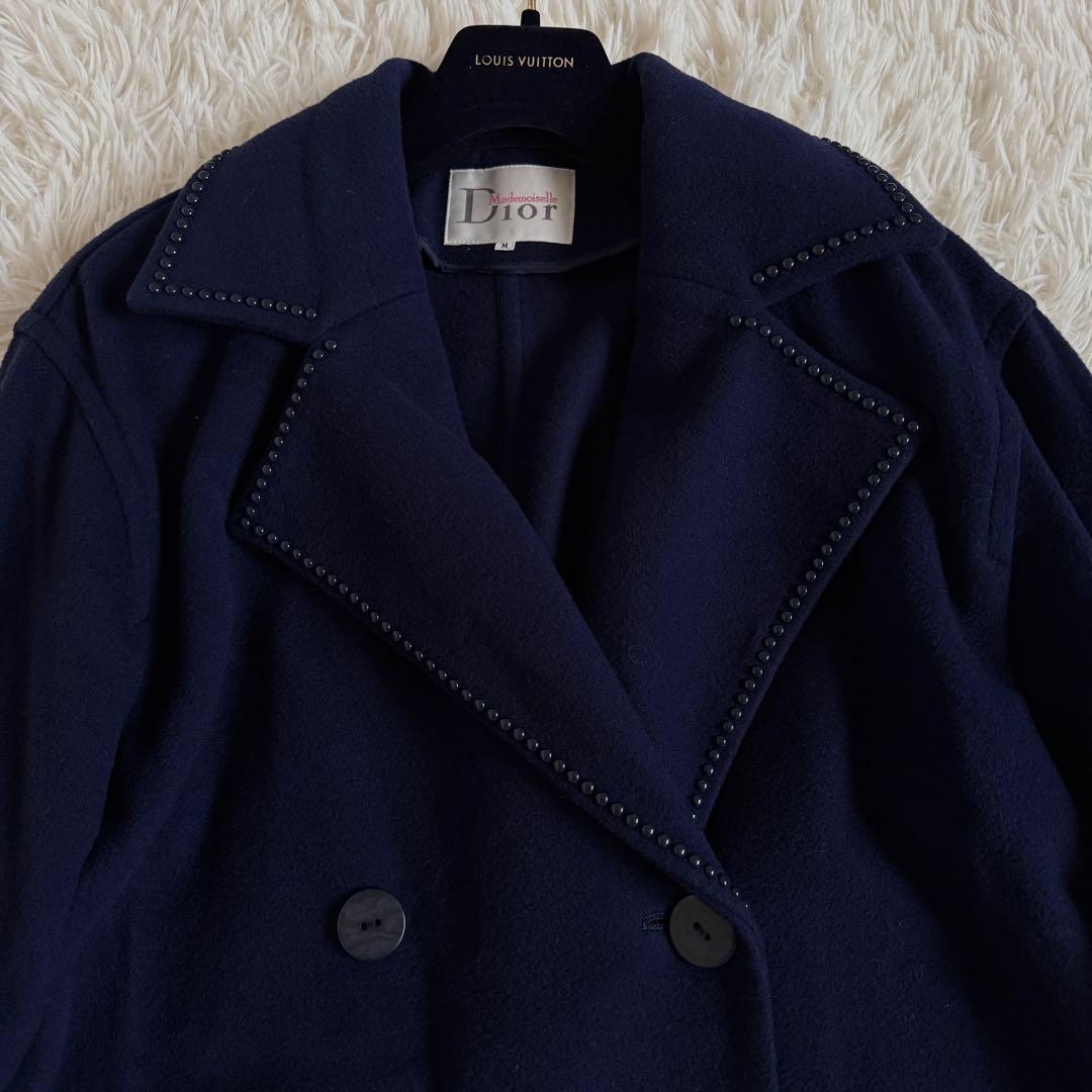 美品　XL相当　クリスチャンディオール　チェスターコート　ビジュー　ステッチ　紺