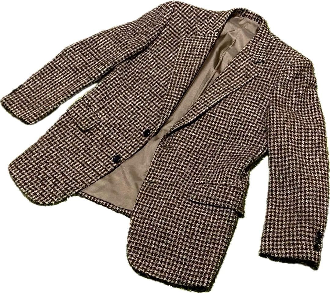 極美 90s ハリスツイード テーラードジャケット 千鳥柄 総柄 AB5 総裏