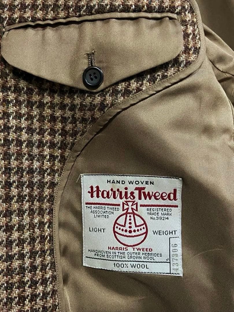 極美 90s ハリスツイード テーラードジャケット 千鳥柄 総柄 AB5 総裏