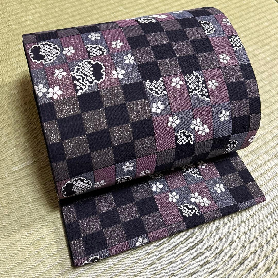 正絹　袋帯　【市松模様】　撥水加工済