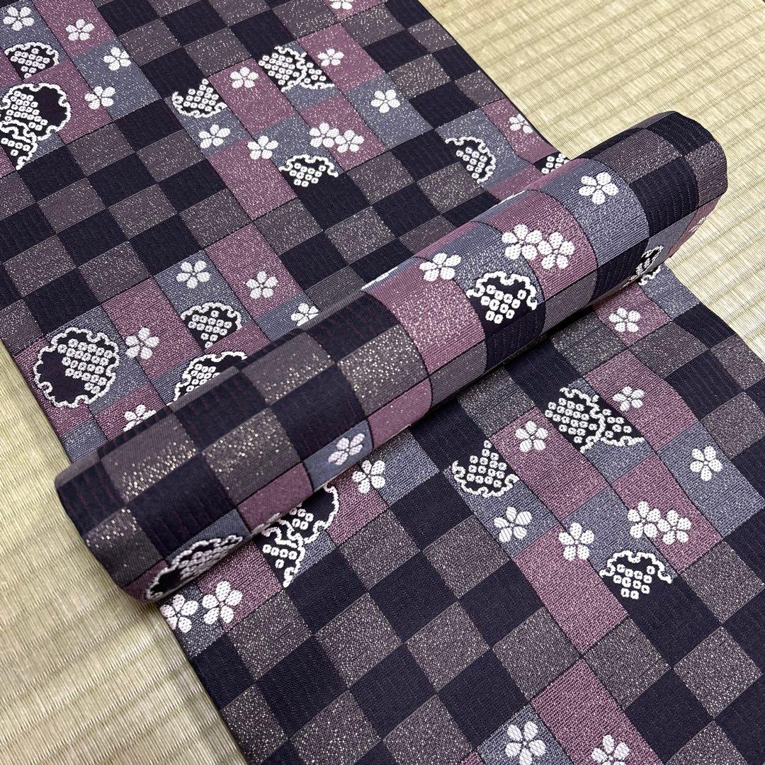 正絹　袋帯　【市松模様】　撥水加工済