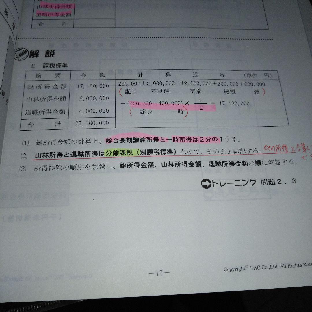 TAC2025年 税理士 所得税