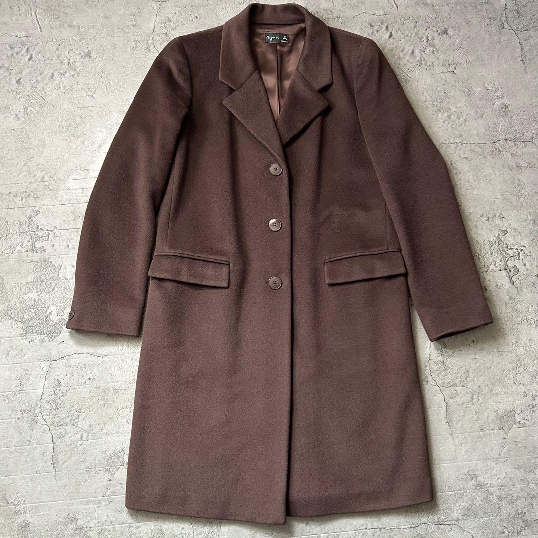 美品 agnes b. アニエスベー ロングコート チェスターコート ウール 茶