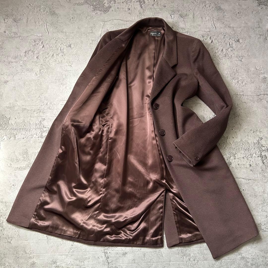 美品 agnes b. アニエスベー ロングコート チェスターコート ウール 茶