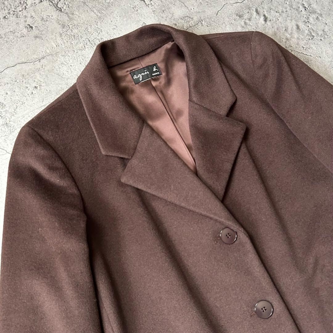 美品 agnes b. アニエスベー ロングコート チェスターコート ウール 茶