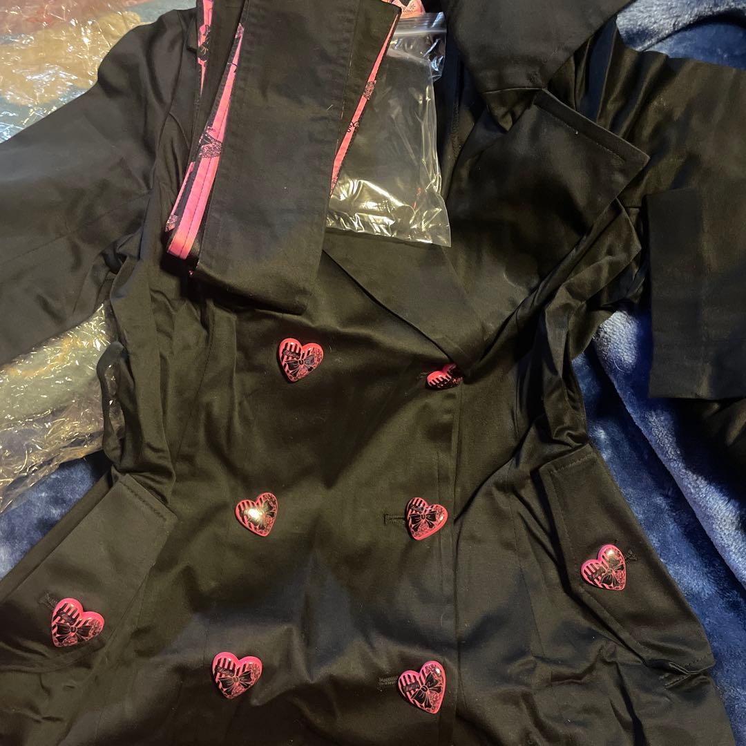 ハートモチーフ ダブルブレストコート ブラック