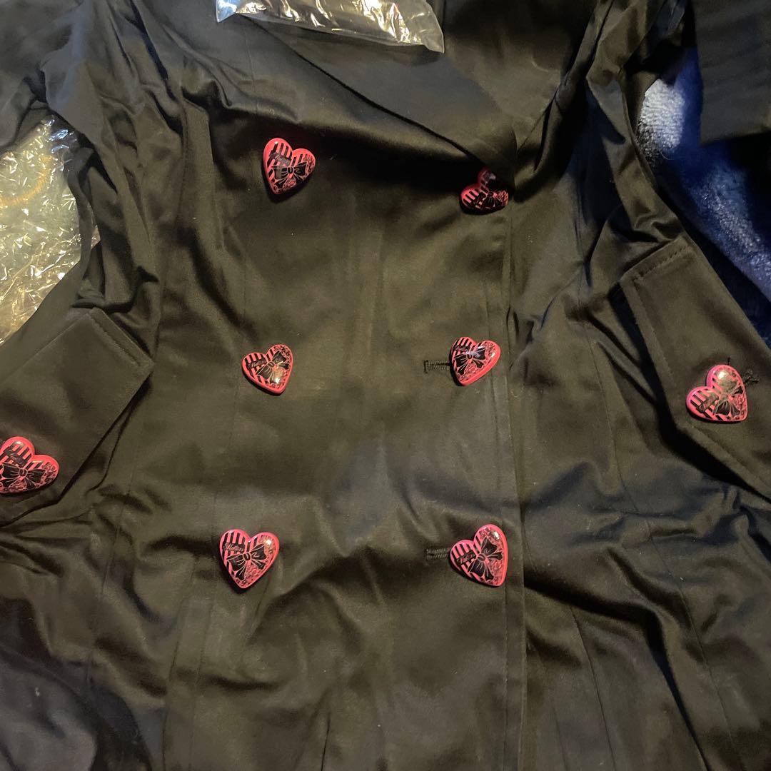 ハートモチーフ ダブルブレストコート ブラック