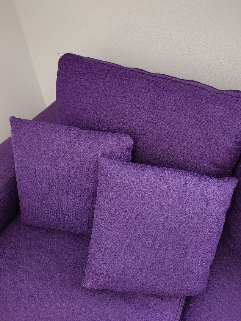 パープル L字型ソファ 付属クッション付き