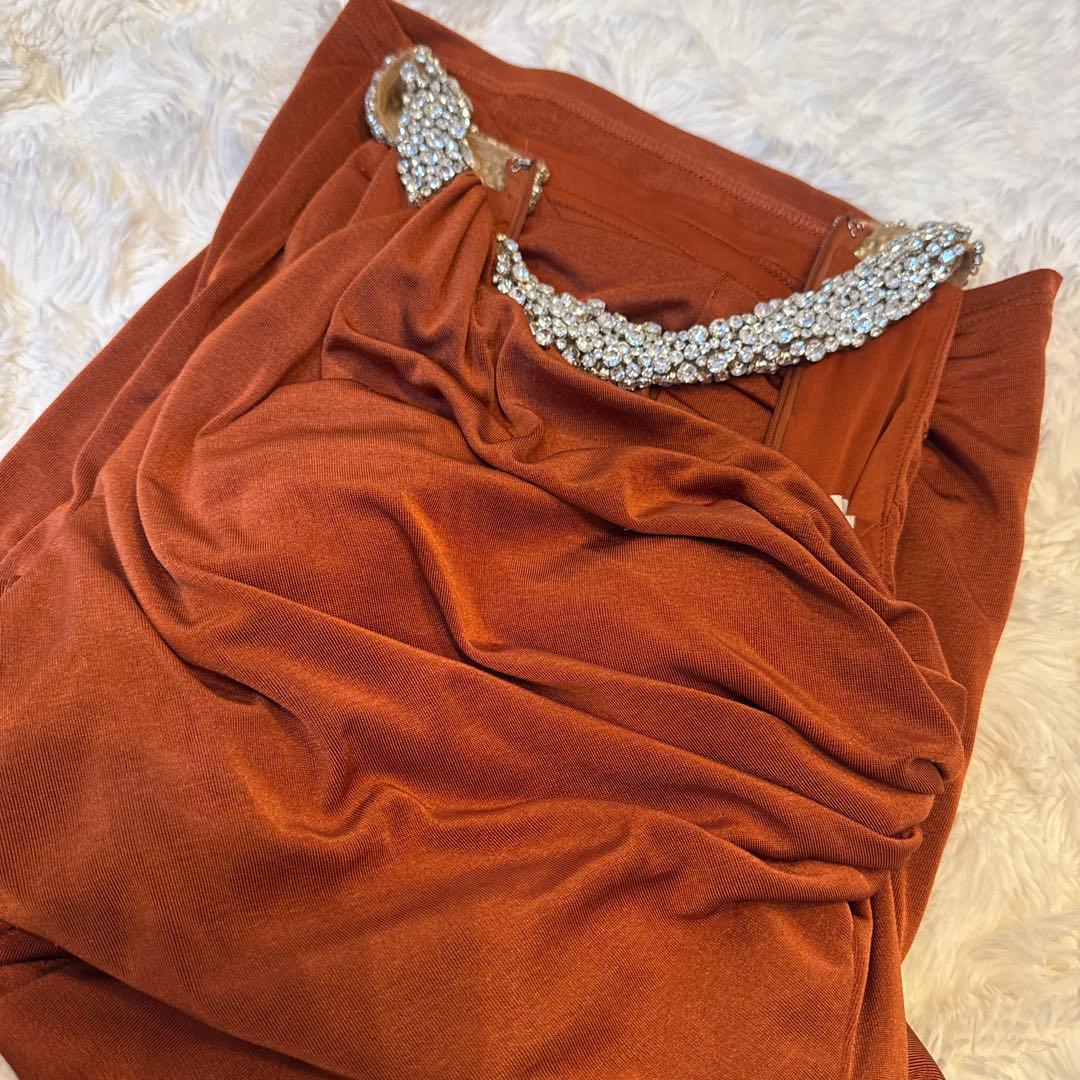 Veaut オレンジ ビジュー付きドレス XS