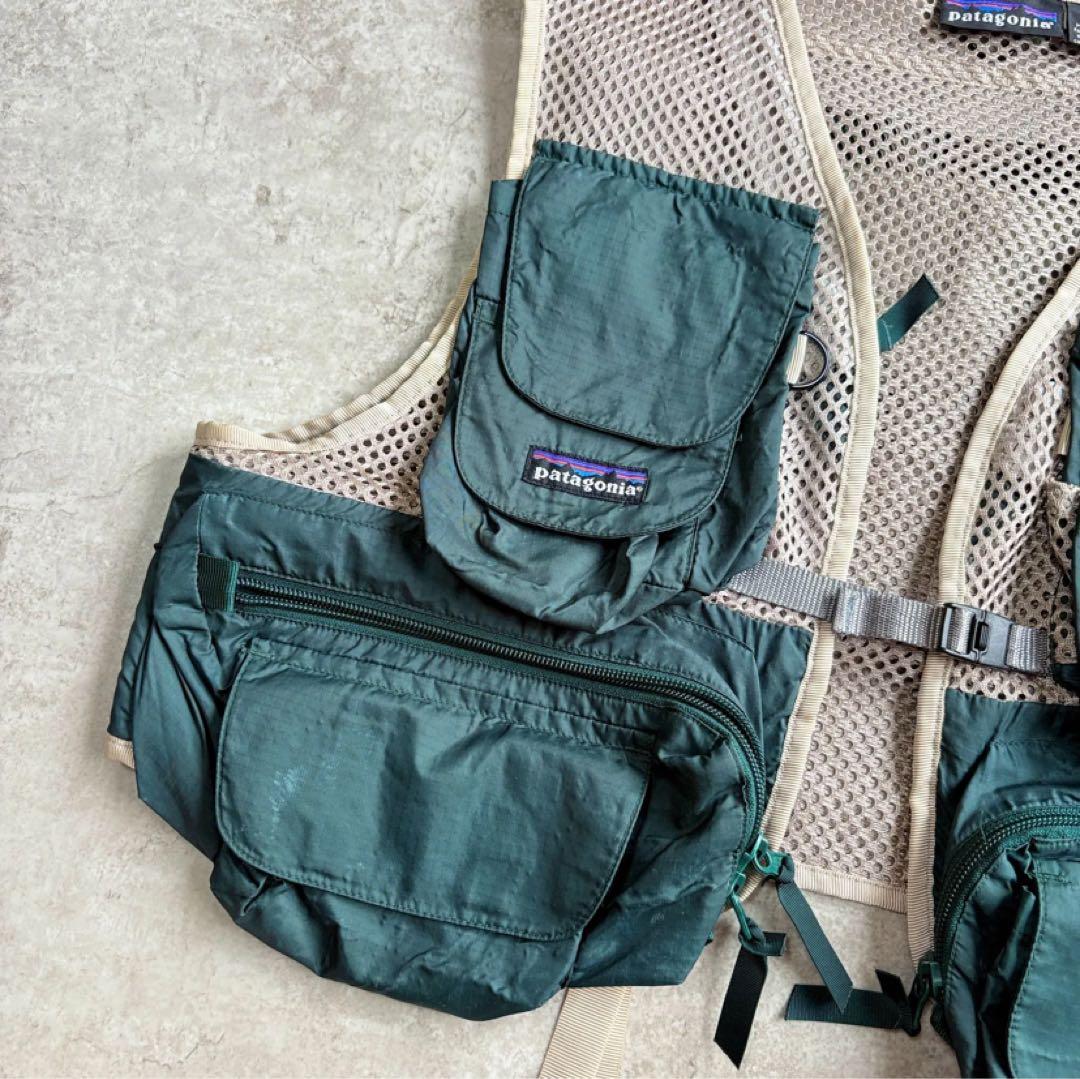 90s Patagonia ショーティー フィッシングベスト グリーン ベージュ