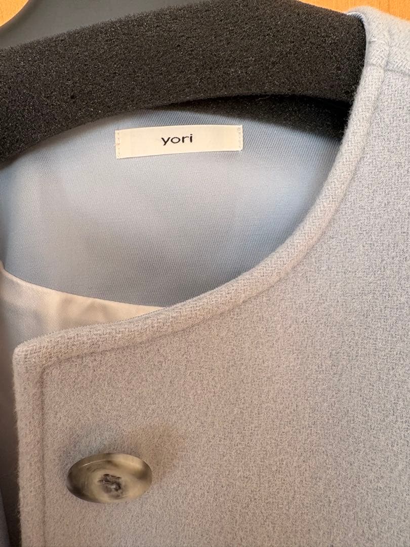 yori ウールノーカラーコート　サックス　コート　drawer blamink