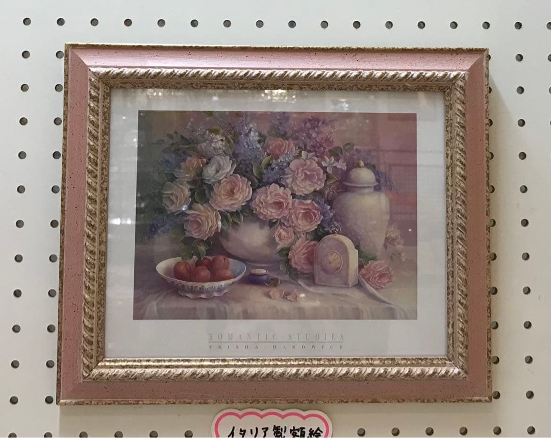 イタリア製　額絵　ピンクの薔薇