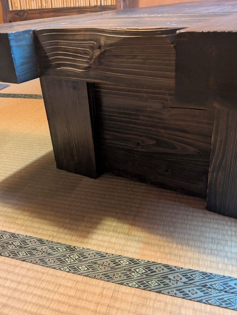 囲炉裏付きダークブラウン木製座卓