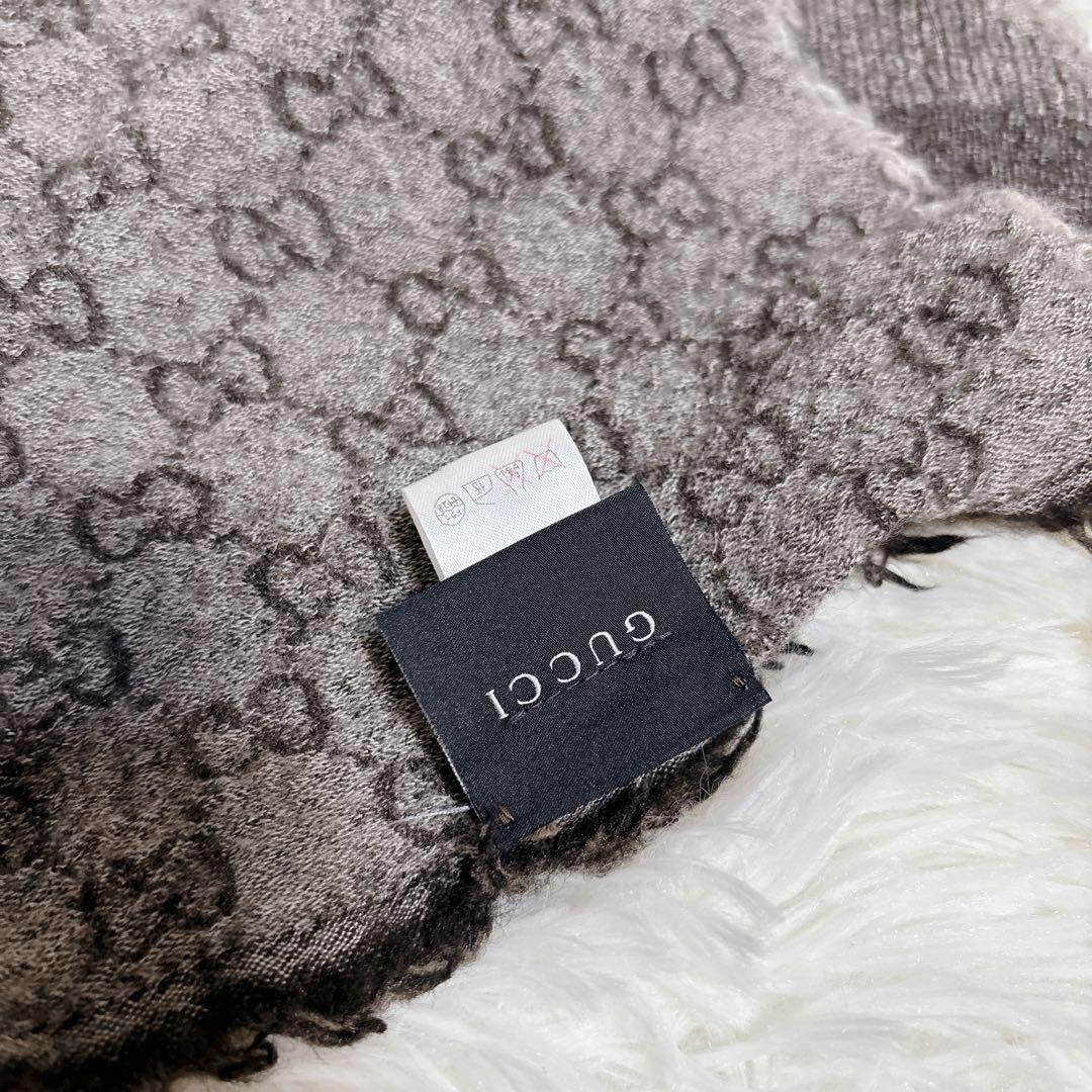 グッチ ショール GUCCI ストール 大判　GG ブラウン　ウール、シルク