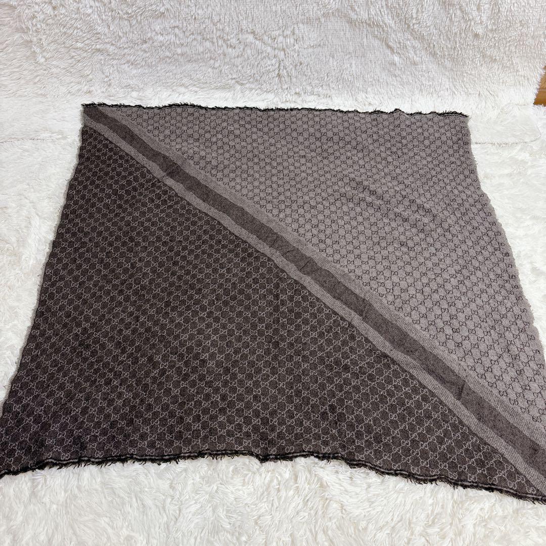 グッチ ショール GUCCI ストール 大判　GG ブラウン　ウール、シルク