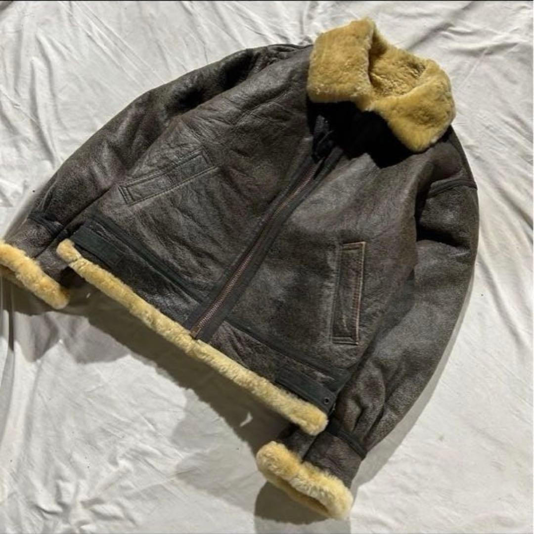 【雰囲気抜群】B-3 フライトジャケット ムートン シープスキン 短丈 ブラウン