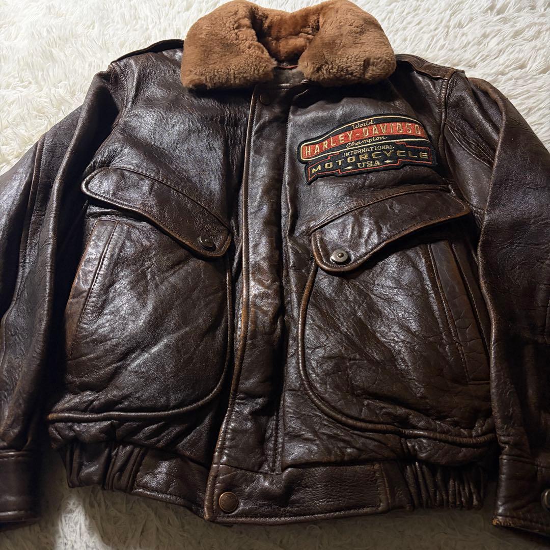 ひ*様 【雰囲気抜群】ハーレーダビッドソン　フライトジャケット　 G-1 襟ボア