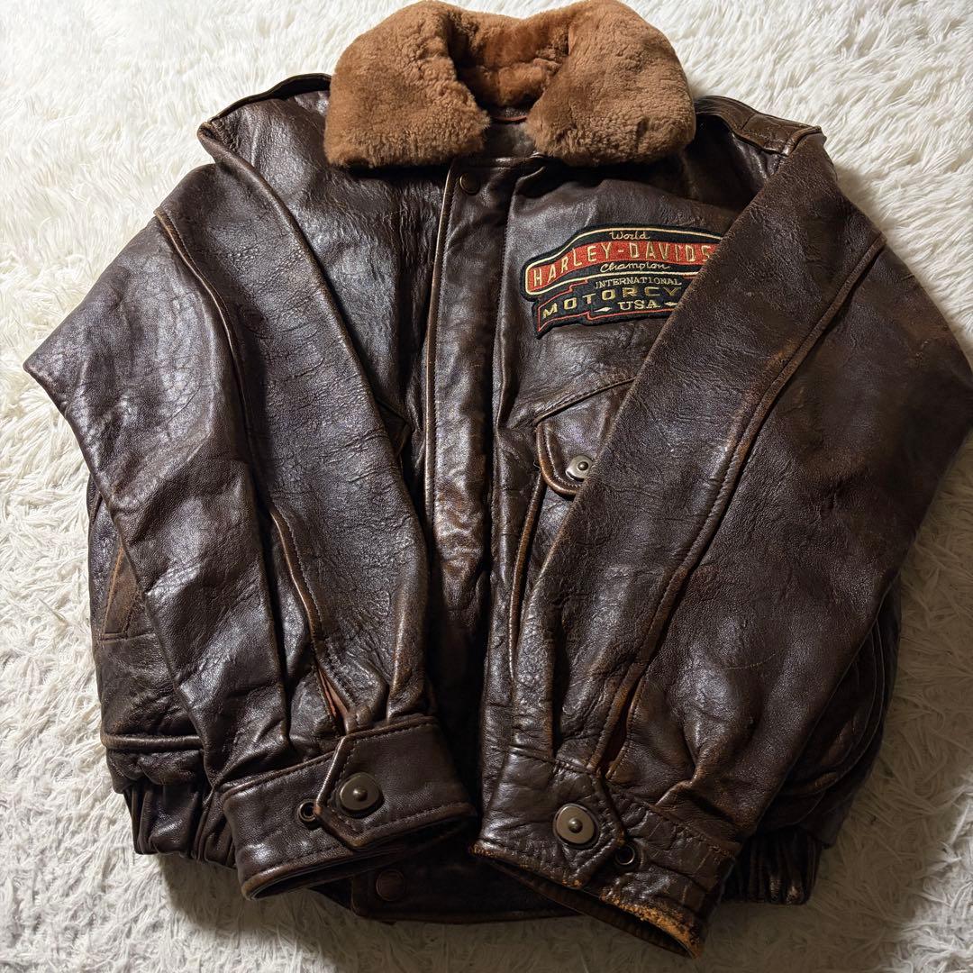 ひ*様 【雰囲気抜群】ハーレーダビッドソン　フライトジャケット　 G-1 襟ボア