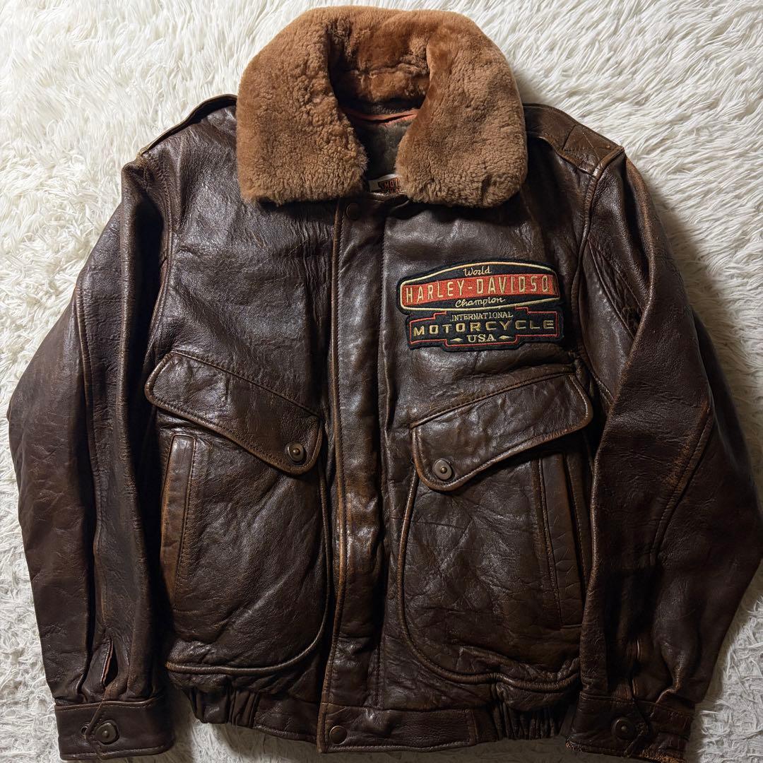 ひ*様 【雰囲気抜群】ハーレーダビッドソン　フライトジャケット　 G-1 襟ボア