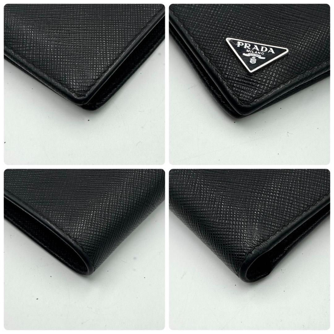 美品 プラダ サフィアーノ 三角ロゴ 二つ折り財布 コンパクト ブラック