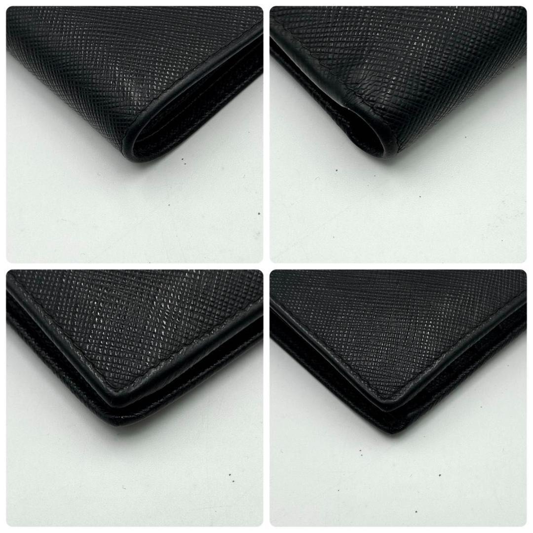 美品 プラダ サフィアーノ 三角ロゴ 二つ折り財布 コンパクト ブラック