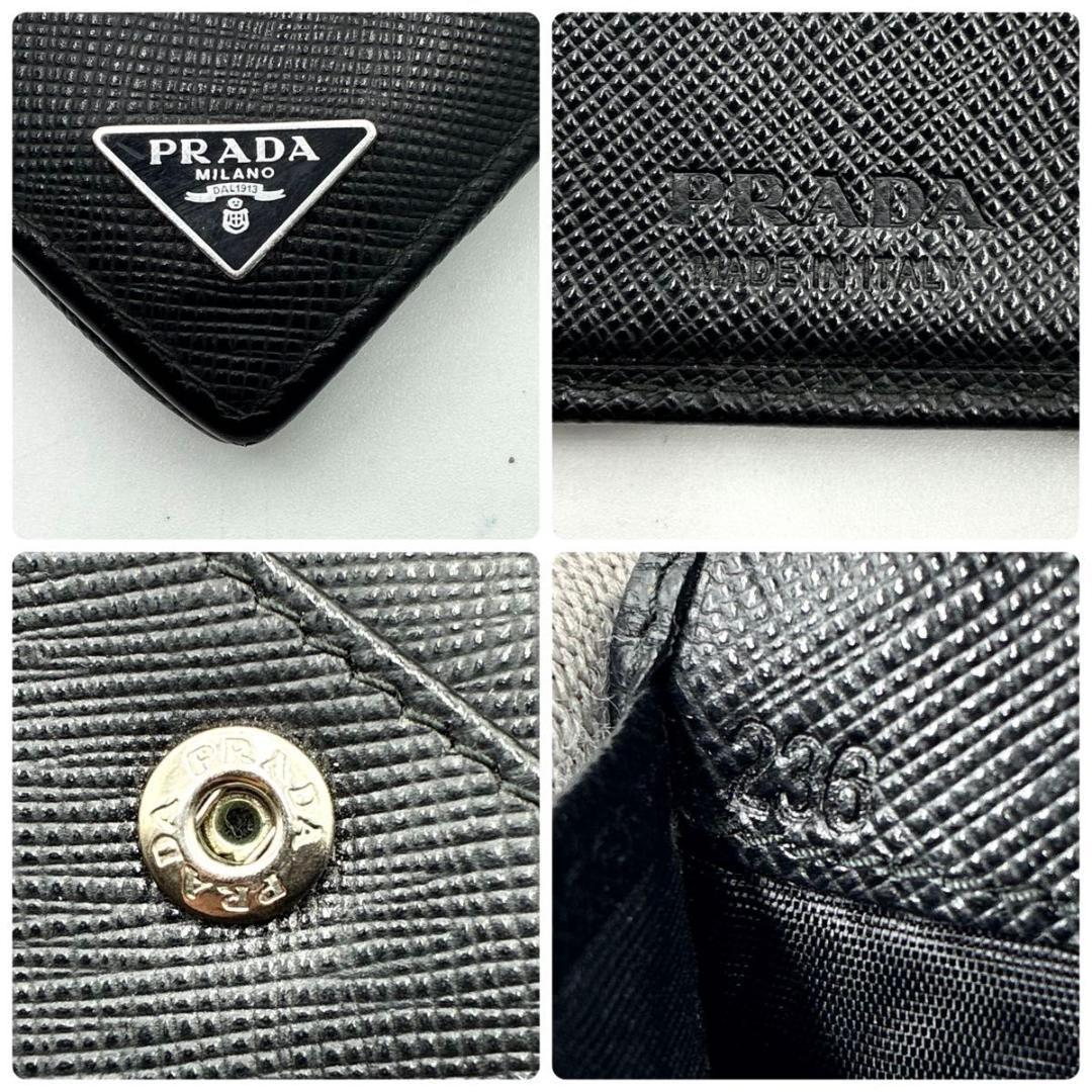 美品 プラダ サフィアーノ 三角ロゴ 二つ折り財布 コンパクト ブラック