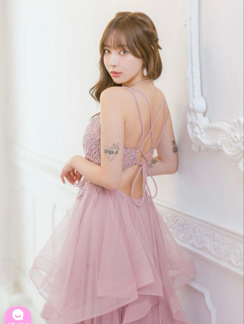 Tika ピンク レース装飾 ロングドレス S