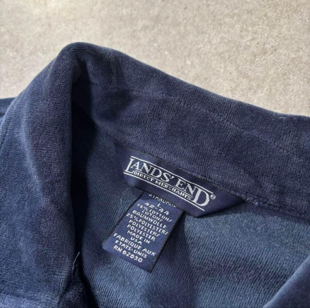 Lands’ End ベロア ポロシャツ USA製 L ネイビー