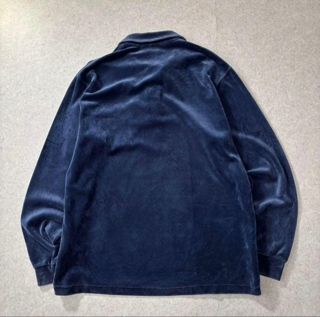 Lands’ End ベロア ポロシャツ USA製 L ネイビー