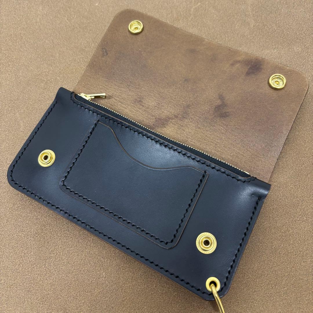 【babaggio】ホースバット　トラッカーウォレット　黒　茶心　3層