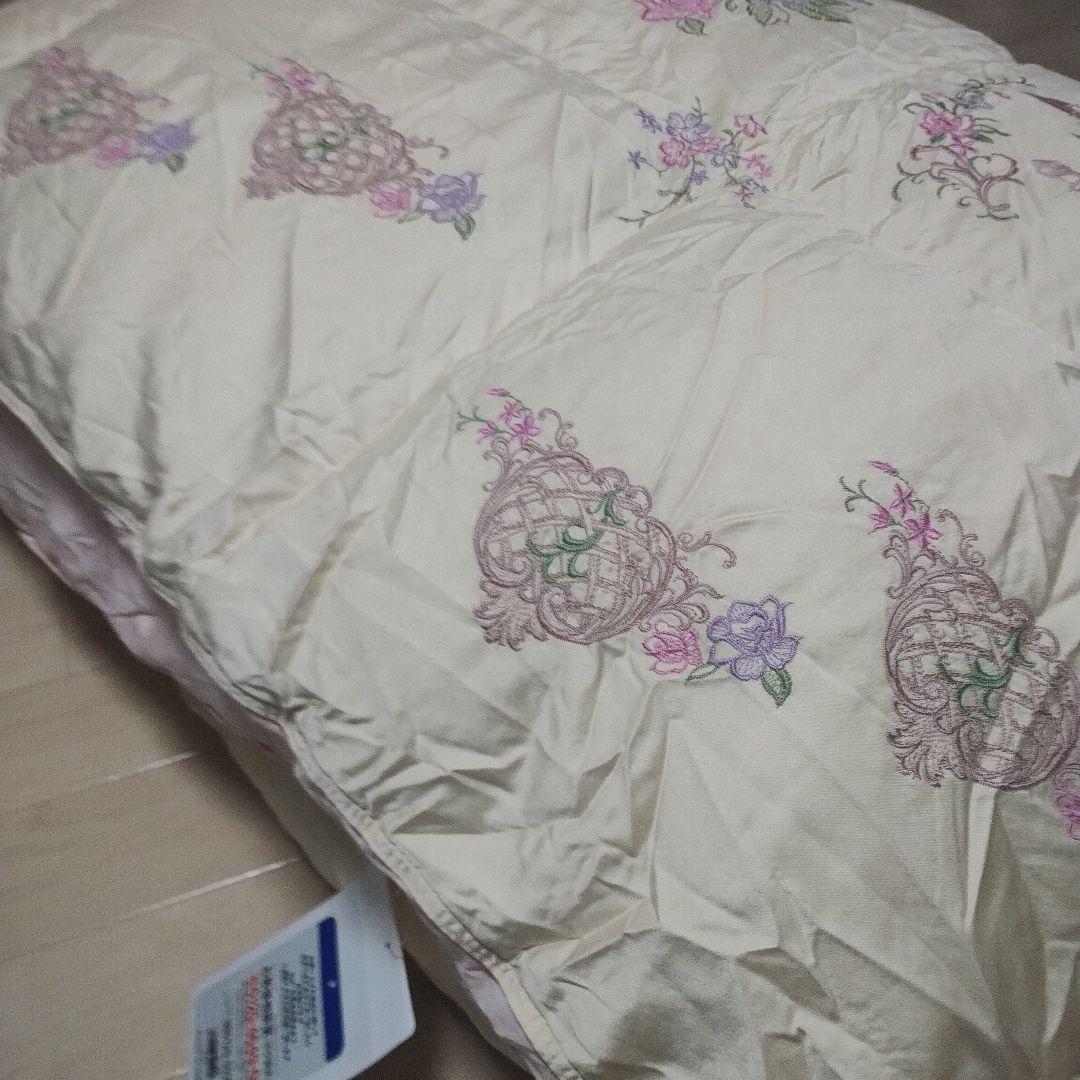 羽毛布団　丸八真綿　掛け布団　シングル　グースダウン　　シルクに刺繍　極美品